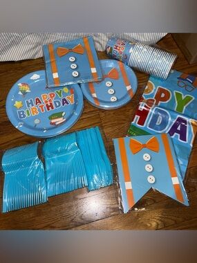 Blue & Orange Happy Birthday Disposable Tableware Set for 24